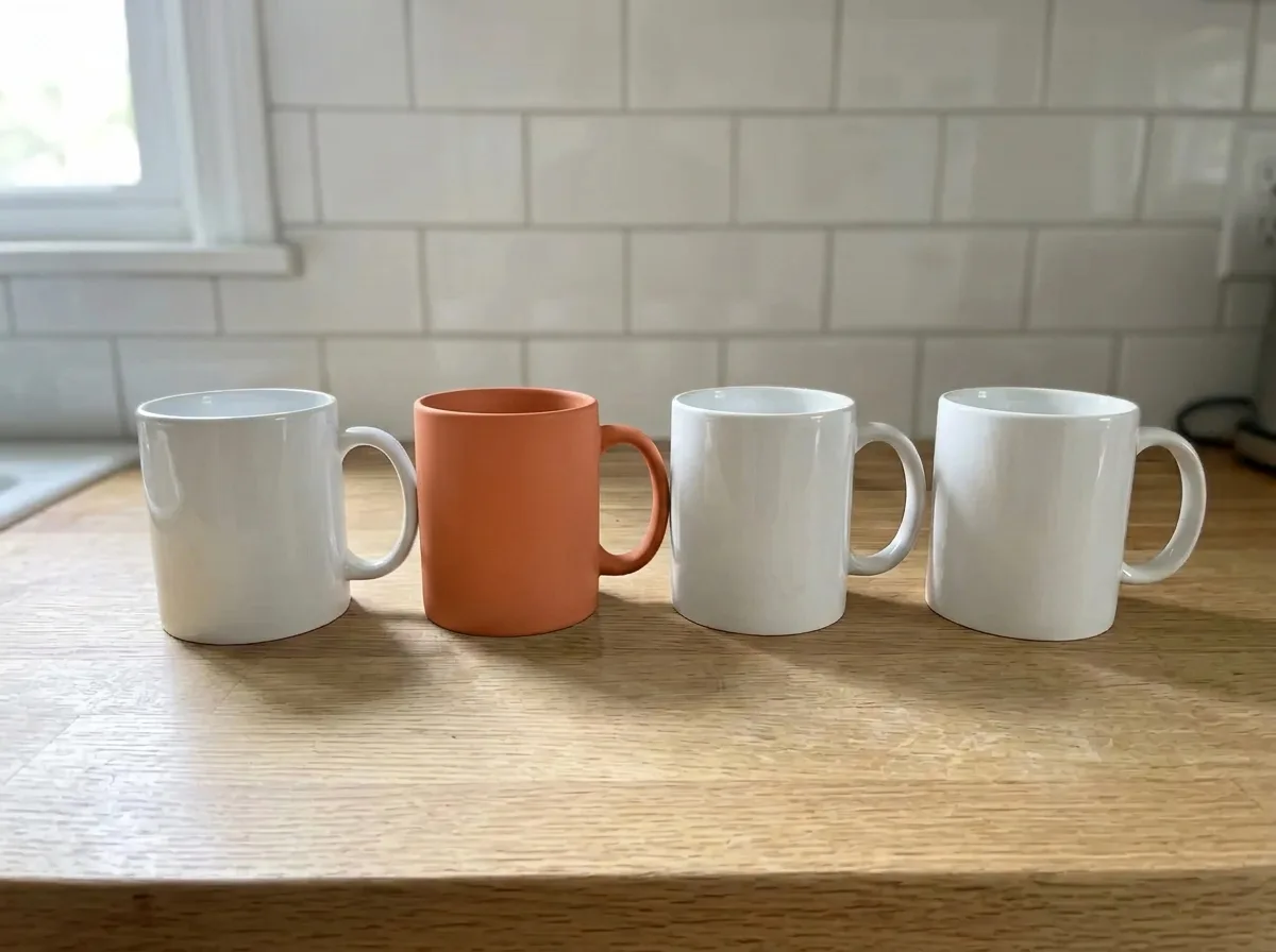 One of four identical mugs: Nano Banana 2.1 result with the brush