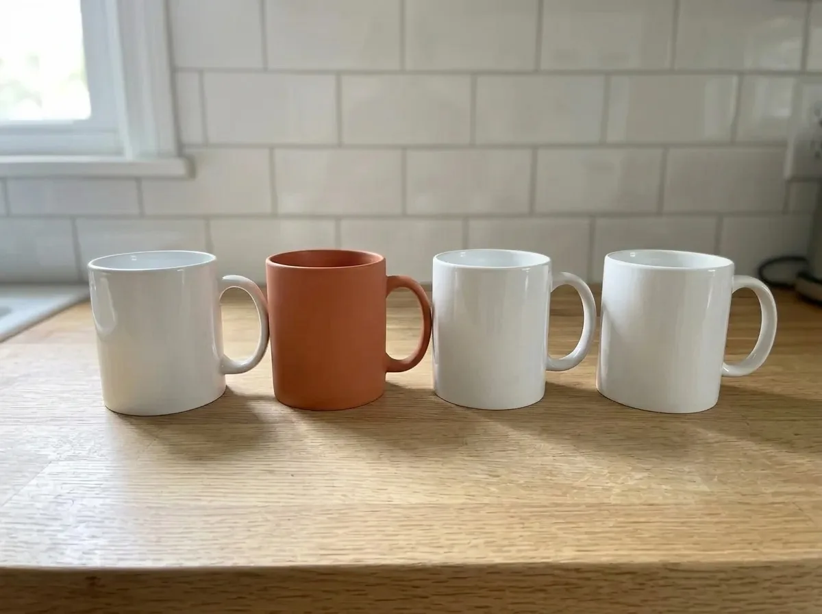 One of four identical mugs: Nano Banana 2.1 result without the brush