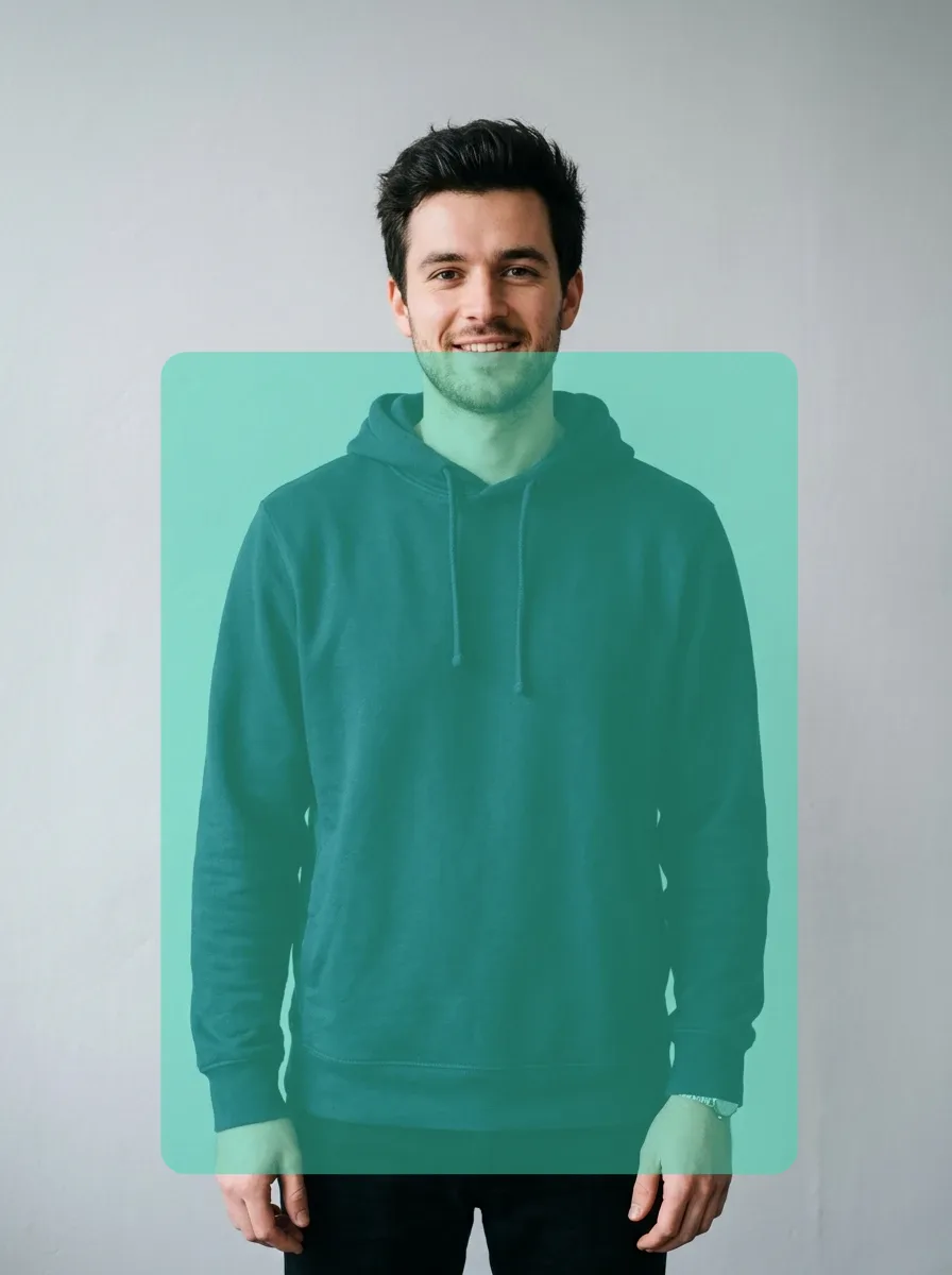 Recolor a hoodie: original photo with the brushed area marked