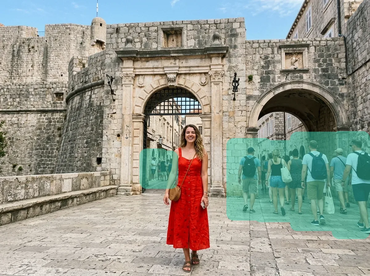 Remove people from the background: original photo with the brushed area marked