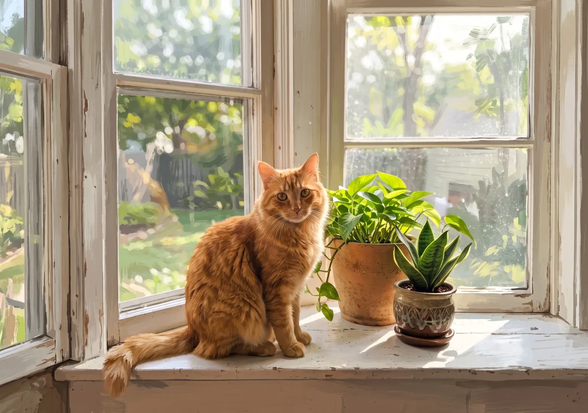 Cat on the windowsill: inner display wallpaper