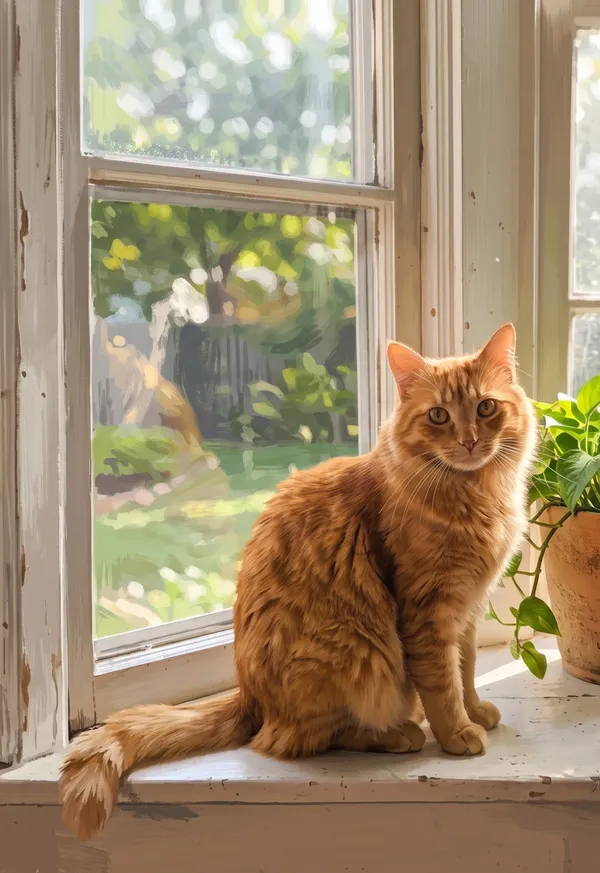 Cat on the windowsill: outer display wallpaper